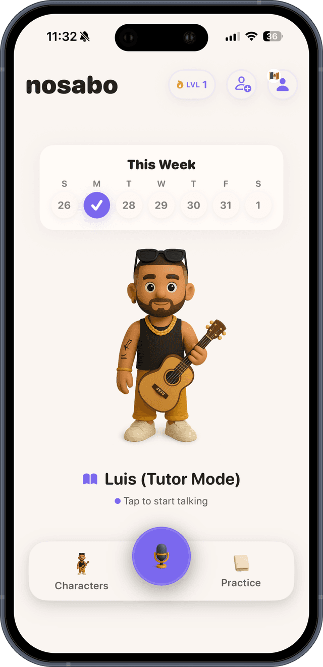 Nosabo World home screen